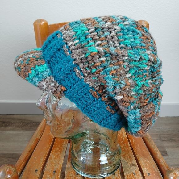 Teal Reef Slouchy Hat with a Brim OSFM premade newsboy nature boho cottage
